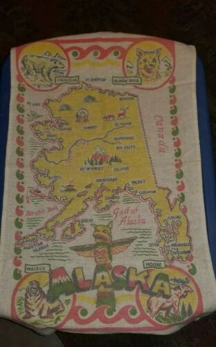 Very old vintage  Alaska Map banner Cloth 15x28