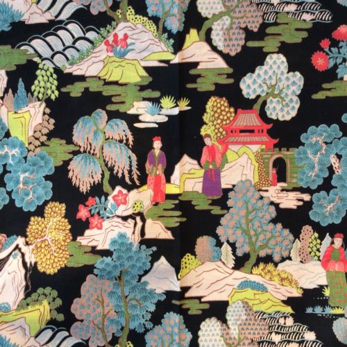 Vintage Markwood Fabric Barkcloth Asian Chippendale Chinoiserie 5 Yards 47x184