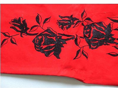 Red Fuzzy Fabric Printed Black Roses & Pattern Blocks makes 20x8