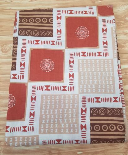 Vintage Orange Brown tribal print fabric Almost 2 yd 70 x 50 Boho Geometric