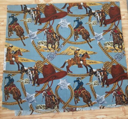 Vintage Shamash and Sons Western Cowboy Sheriff Horse Fabric 1 Yard
