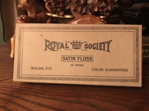 Antique Royal Society Empty Cardboard Box Satin Strand Yellow 11 Empty 1930’s