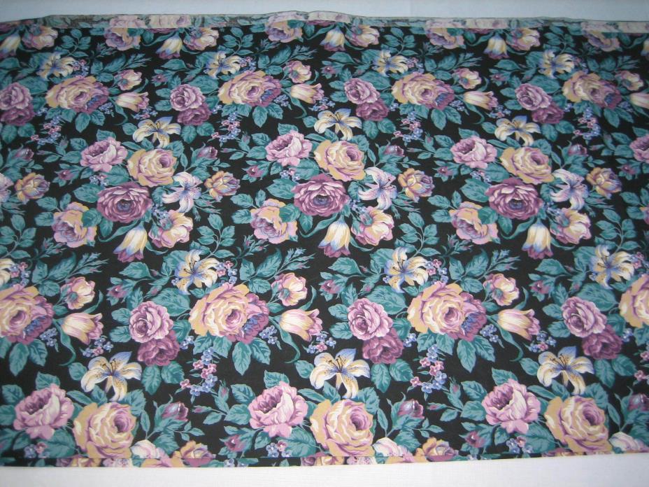 NOS BTY 1 Yard Purple, Cream Green Floral on Black Sewing Fabric - 44