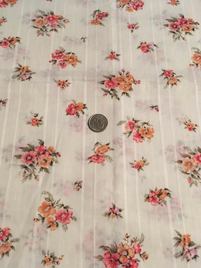 Vintage  Beautiful Flowers on Sheer Striped Fabric