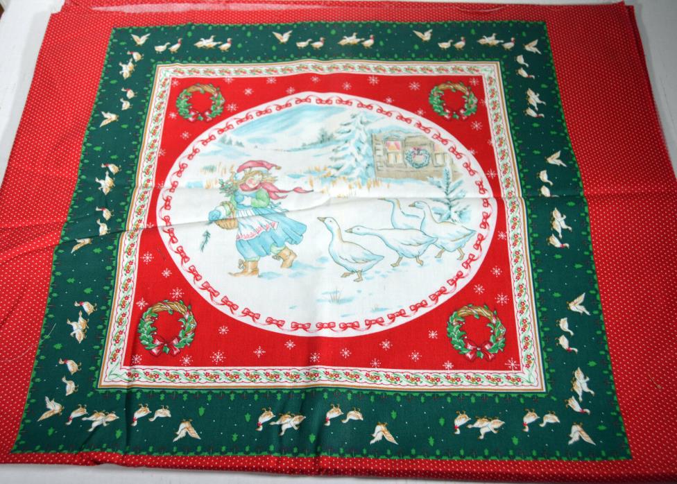 Vintage Set 8 Hallmark Fabric Christmas Pillows Prints Panel Girl w/ Geese