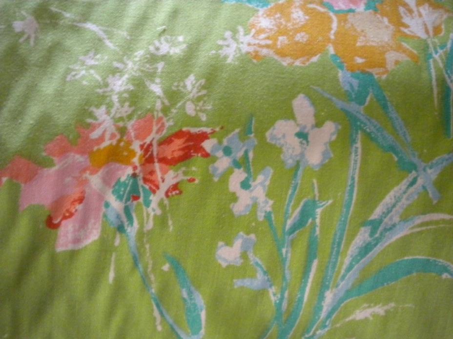 VTG Green Floral Screen Print Riverdale Vat 6 Yds 54”w Drapery Upholstery Fabric