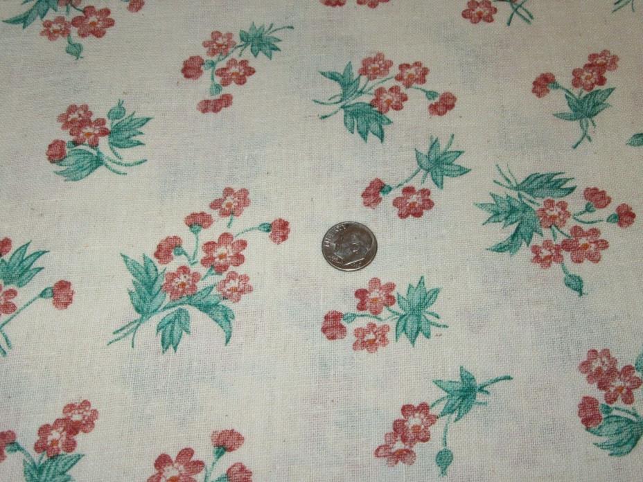 Vintage Fabric - Linen-Like Red Flowers - 45