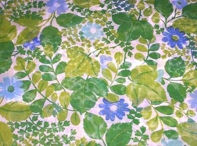 Blue & Green Flower Sheer Fabric Nylon Poly Blend Sewing 3 Yards Vintage 1970s