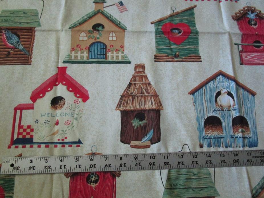 Bird House Print Vintage Fabric Cyrus Clark Co Home Sweet Home 1 Plus Yards