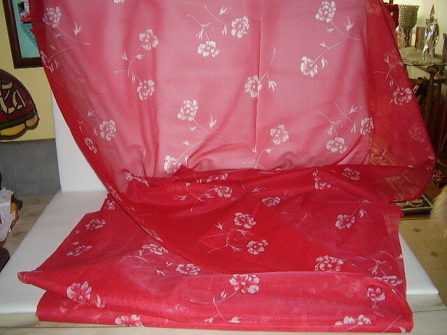 Vintage Red Floral Nylon/Polyester Sheer Fabric NOS 4yds