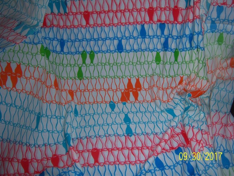 Vintage MCM Amerix Fish Pattern Fabric Blue orange Green