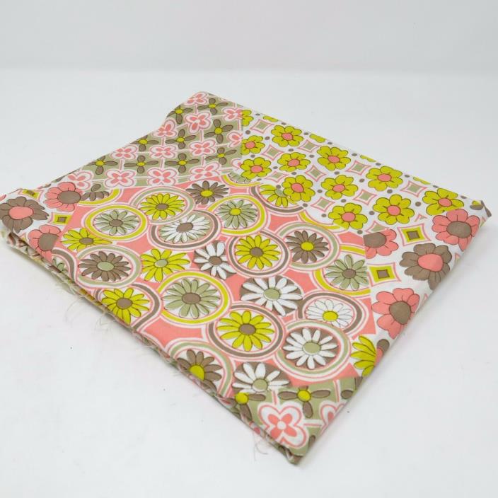Vtg 70's Groovy Retro Floral Pink Yellow Flowers Fabric NOS 1970s 2 Yds x 45