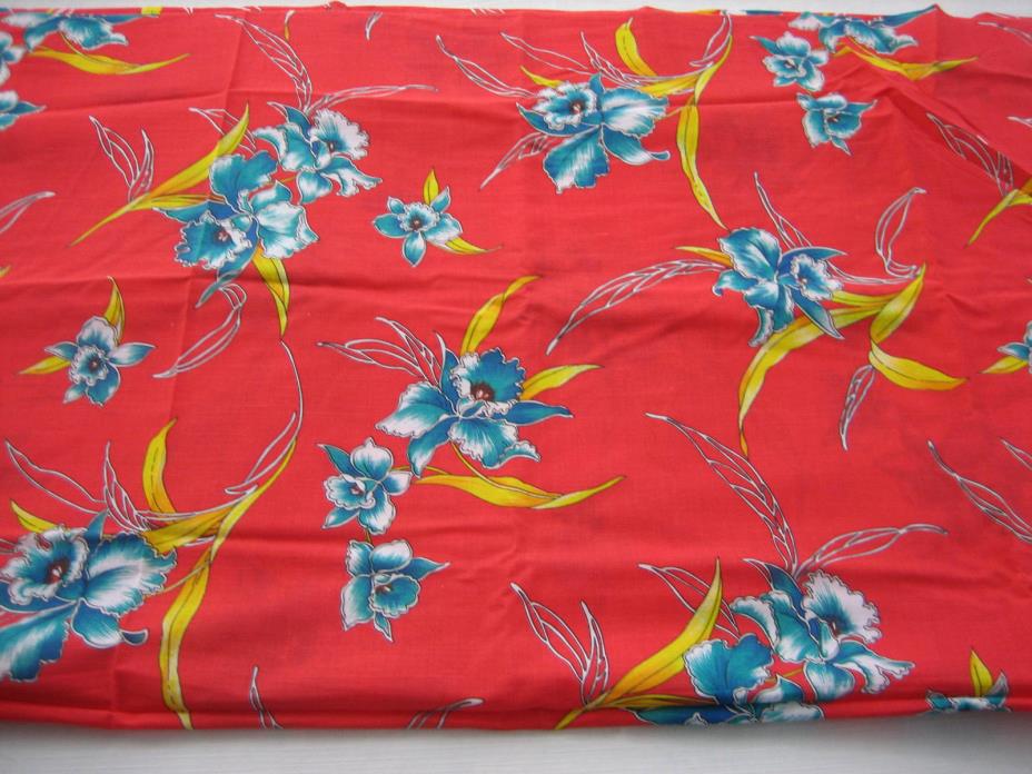 BTY 1 Yard NOS Large Blue, Yellow, Iris Print on Bright Red Fabric - 43
