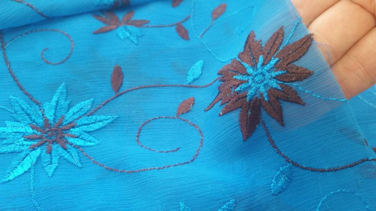 Blue Embroidered Fabric Fabrics sz 112