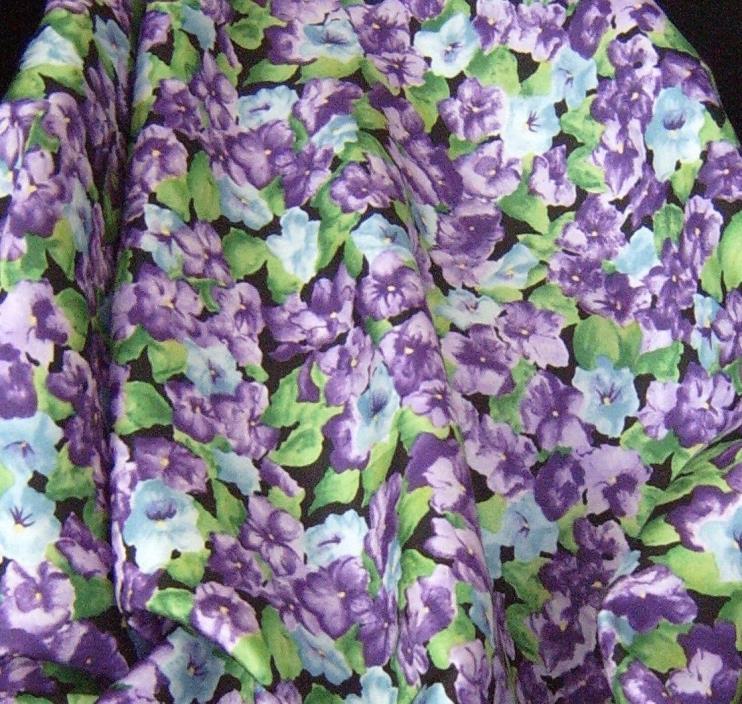 Silk Surah Soft Beautiful Floral Violets Fashion Fabric 1 7/8 yards 45