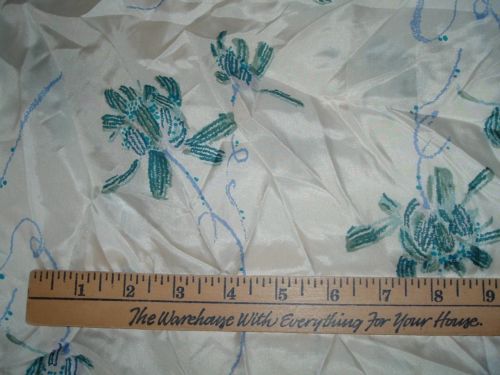 Vtg 50s-60s 100% Pure Silk Teal Blues Geometric Floral 4.5Yds x 36
