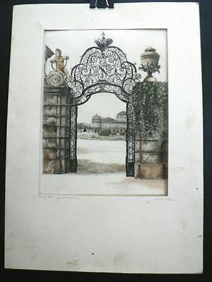 VINTAGE SILK PRINT OF GATE BELVEDERE PALACE VIENNA AUSTRIA SIGNED