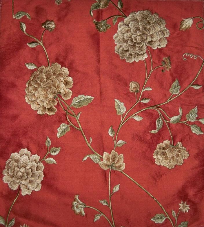 COLEFAX & FOWLER CHINESE PEONY EMBROIDERED SILK  FABRIC 10 YARDS SPICE RED AMBER