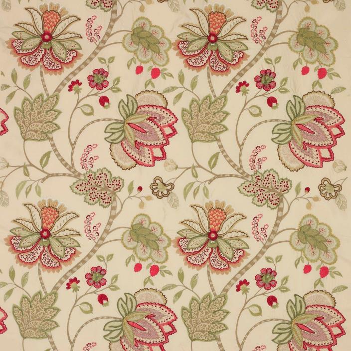 COLEFAX & FOWLER JACOBEAN BAPTISTA EMBROIDERED SILK FABRIC 10 YARDS CREAM ROSE