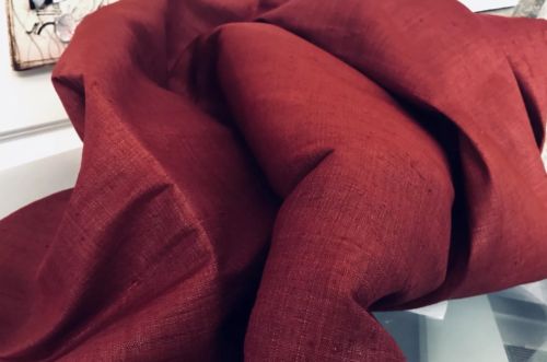 DESIGNER RAW SILK IN RED FABRIC REMNANT, 1 Yd.