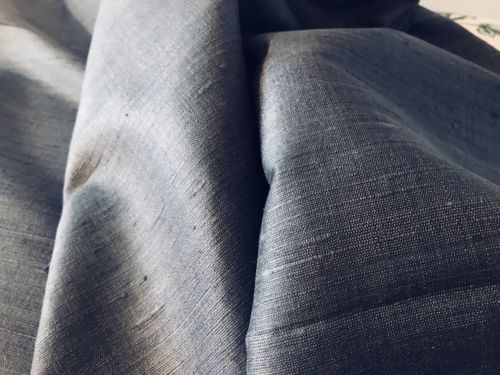 DESIGNER RAW SILK IN BLUE FABRIC REMNANT, 1 1/2 Yd.