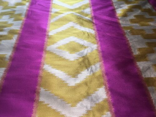 OSBORNE & LITTLE -LORCA Tonga Ikat pink yellow  woven silk new 4&1/4 Yards. New.