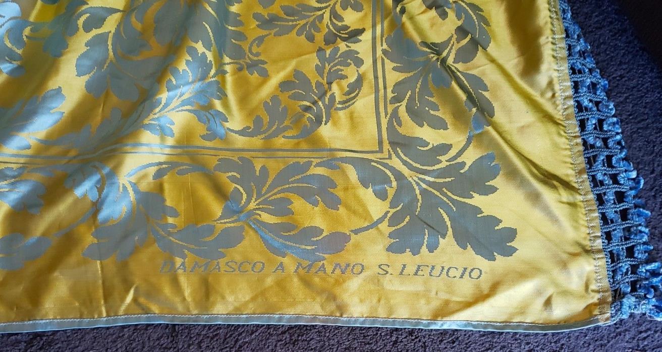 San Leucio Silk Damask Bedspread Gold Powder/French Blue Damasco A Mano S Leucio