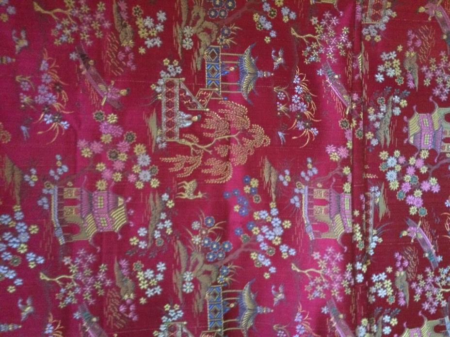 Silk Fabric Oriental Design Red VINTAGE