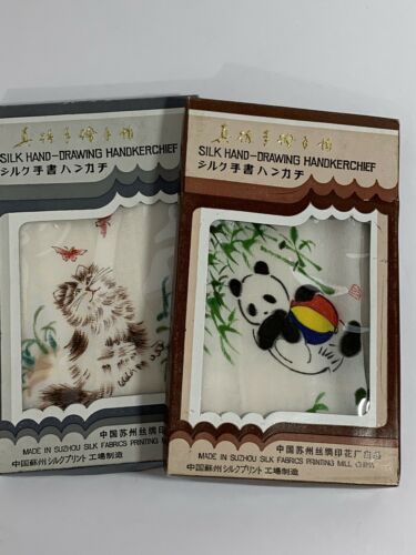 Silk Hand-Drawing Handkerchief Suzhou Silk Set Of 2 Vintage