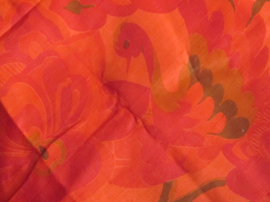 Exquisite Red PURE Silk Peacocks +LARGE FLOWERS FABRIC 110