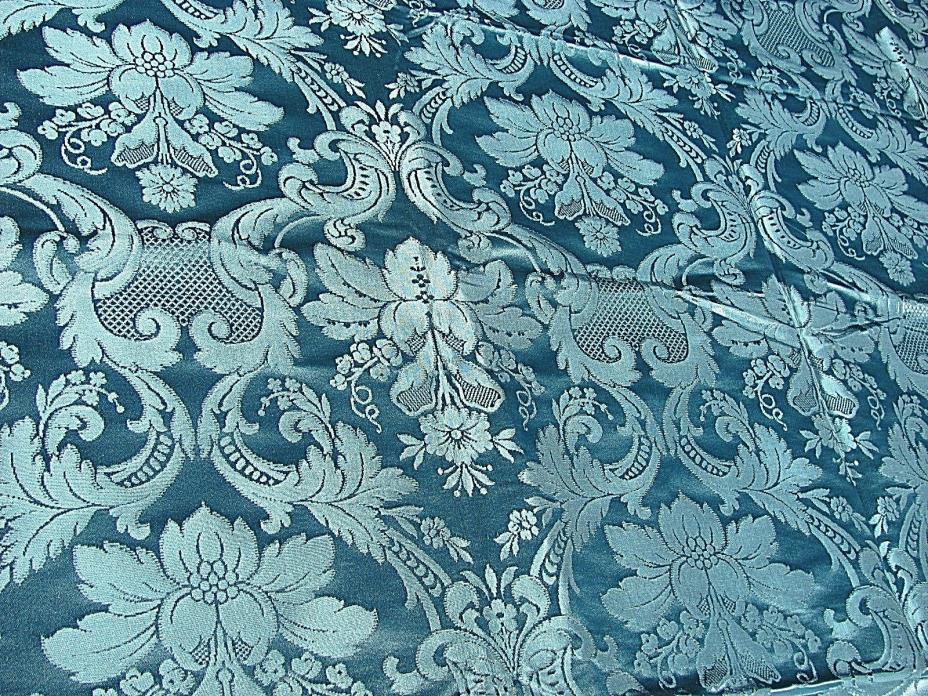 Beautiful vintage teal blue silk damask fabric. Good pillow fronts. Never used.