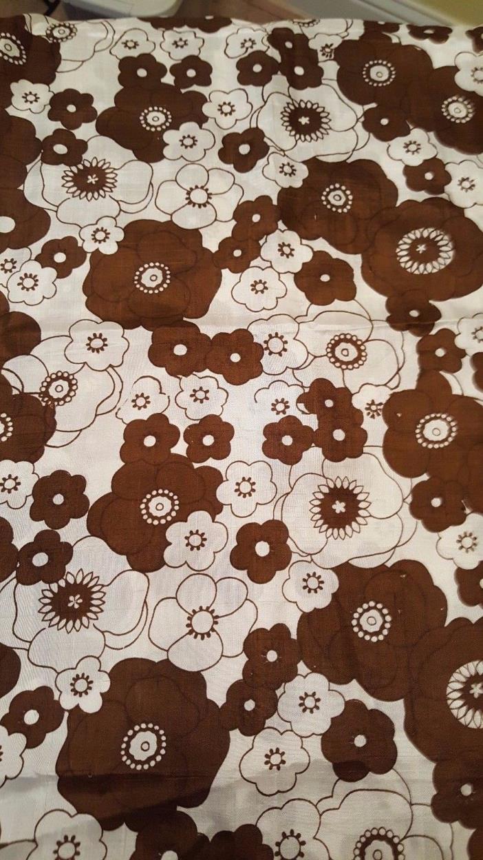 Vintage Silk Fabric Brown White Floral Print 2 Yds 17 Ins Long x 38 Ins Wide
