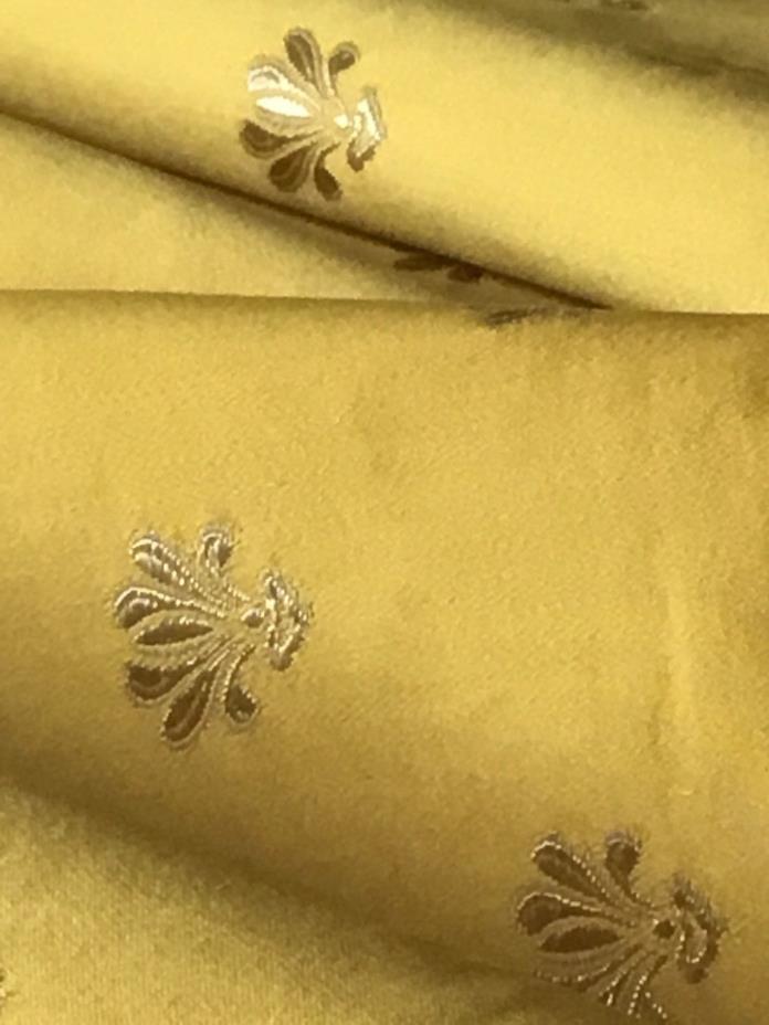 Scalamandre 100% Silk Lampas Fabric, Napoleonic motif in yellow gold, 10 yards