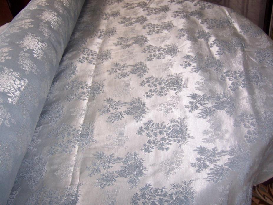 Hugh Bolt of Luxurious Silk Damask Vintage French Fabric Silvery Blues Chic