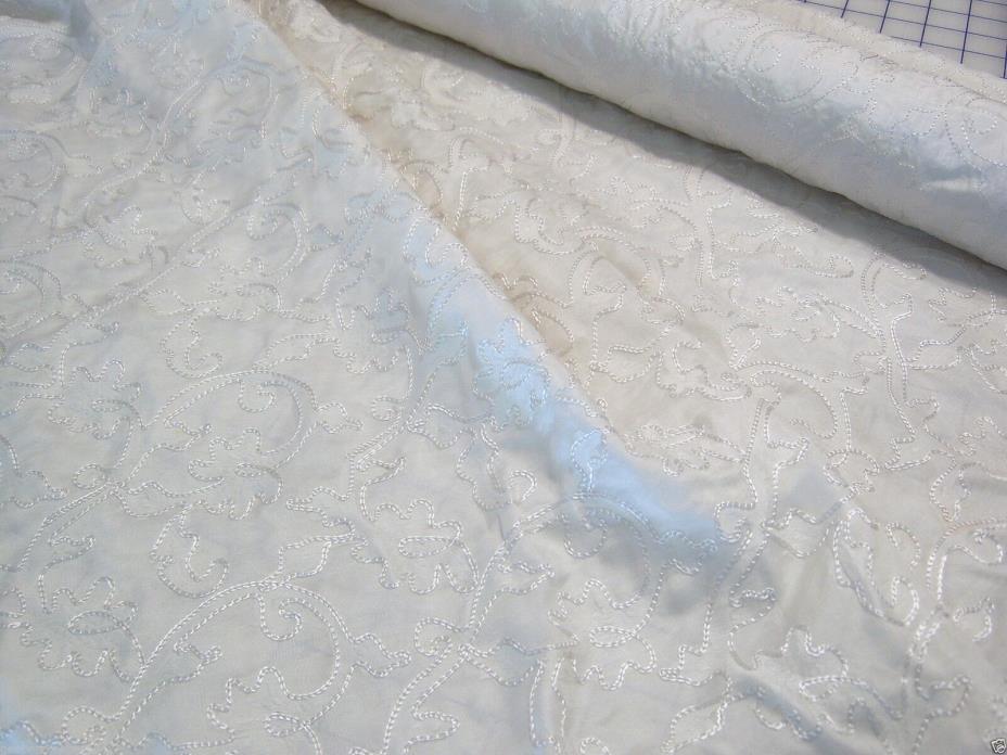 Silk Organza Damask/ China Silk Layered Embroidered Fabric Antique White 43