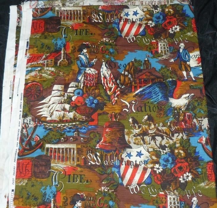 Vintage Upholstery Drapery Fabric 1776 Bicentennial Revolution Colonial 13+ yds