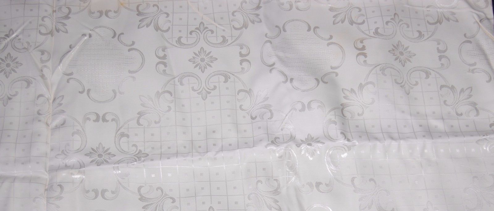 Vintage DAMASK UPHOLSTERY Fabric 3.5 Yards Ornate Woven Pearl White Jacquard