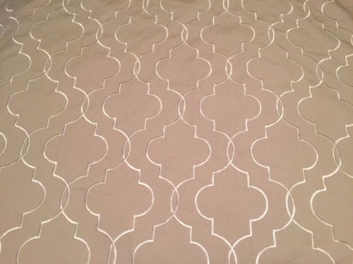 4.5 Yds Taupe Cotton Fabric Embroidered Satin Stitch Geometric -  58