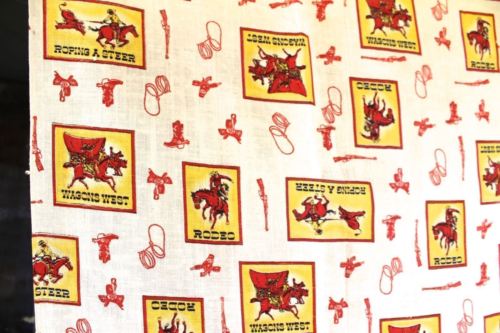 Vtg Fabric Mid-Century Western Americana Rodeo Cowboys 44x72 2 Yards Unused