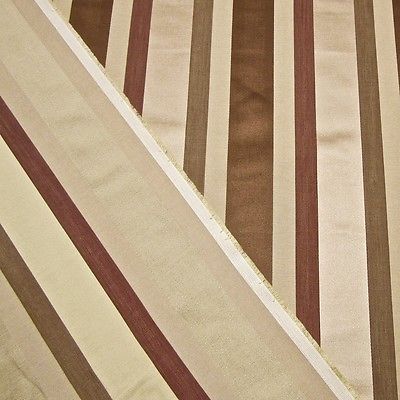 11+ Yards Grosgrain+Satin Stripe Decorator Designer Fabric in Beige/Mocha/Berry