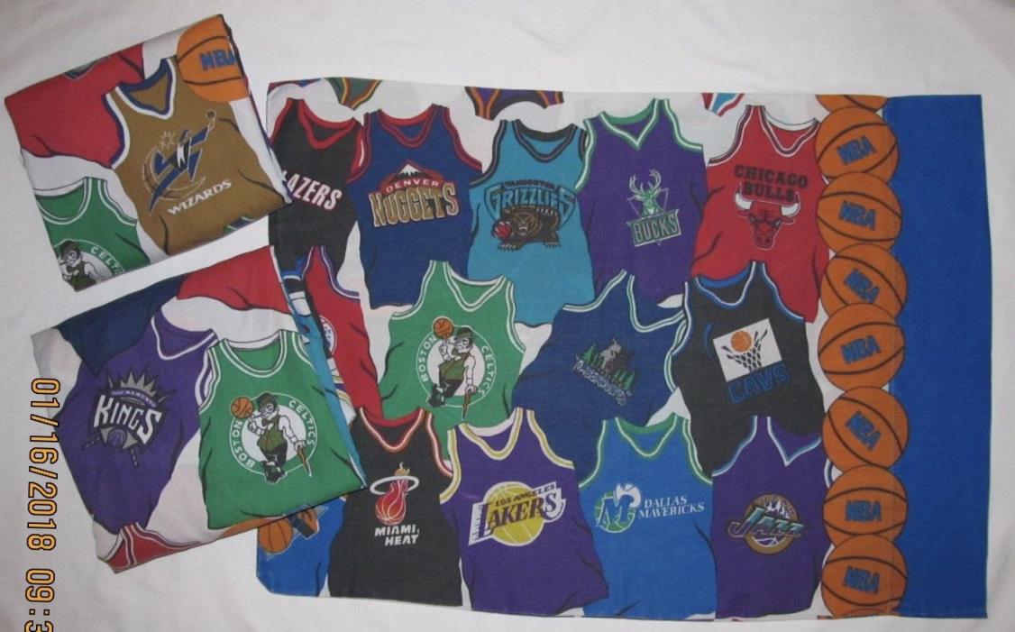 Vintage NBA Basketball Team Logo Flat Fitted & Pillow Case Bed TWIN Sheet 3 PC