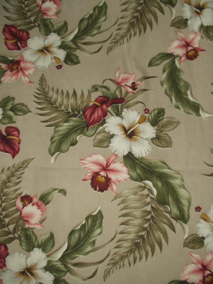 Vintage TROPICAL FLORAL BARKCLOTH Panel - Hibiscus, Orchid, NO ROSES