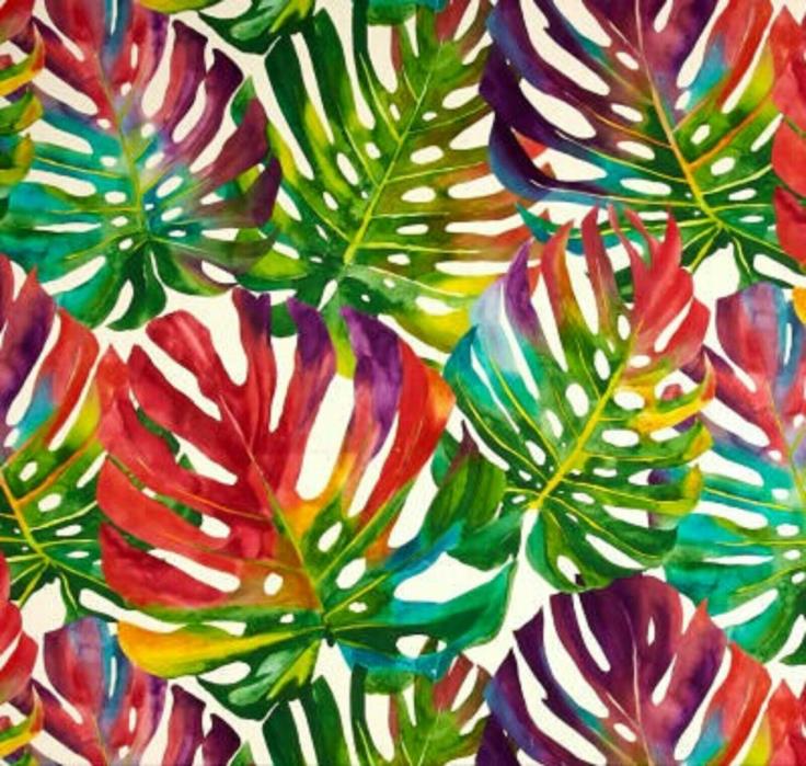 E5 TROPICAL CHIC LEAF BOTANICAL MOTIF ALL COTTON PRINT FABRIC 3 YARDS MULTICOLOR