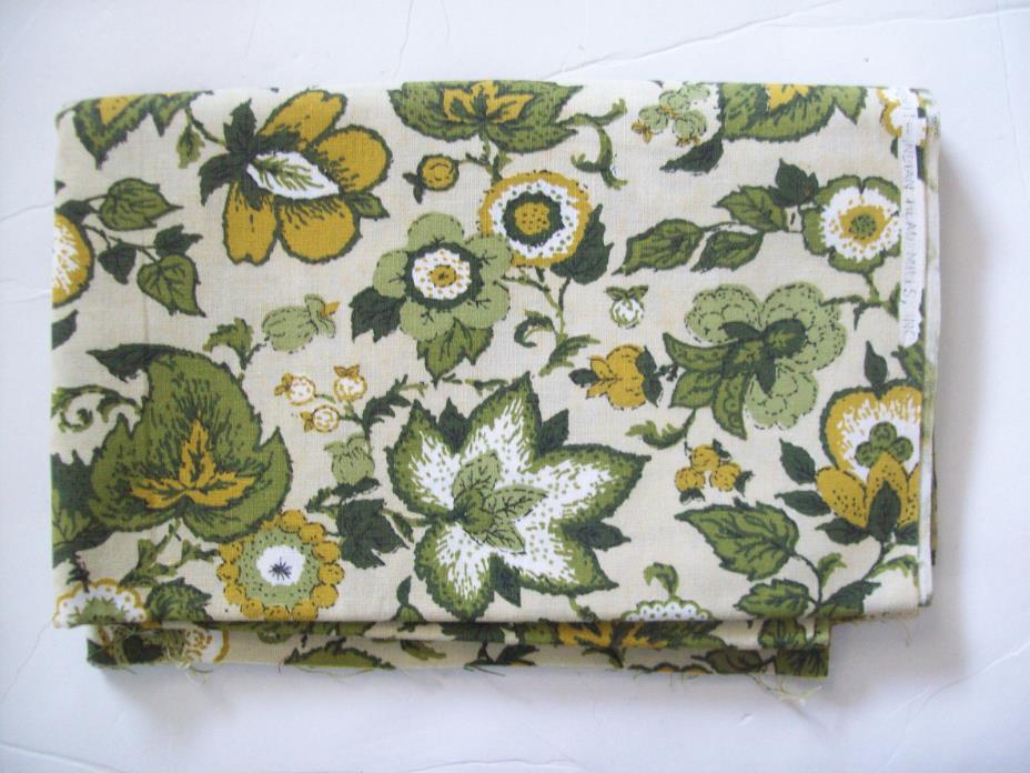 VTG Indian Head Mills cotton Fabric Floral Decor greens tans 44