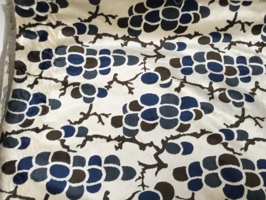 Velvet Chenille Upholstery Fabric Blue/Gray/Brown Grapes Modern 2.4 yards 54”