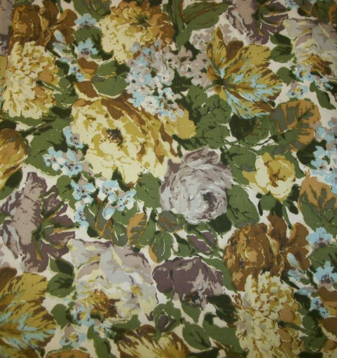Vtg Screen Print Fabric Dorchester Muted Floral Fabric 8.9 Yards Hydrangea Tulip