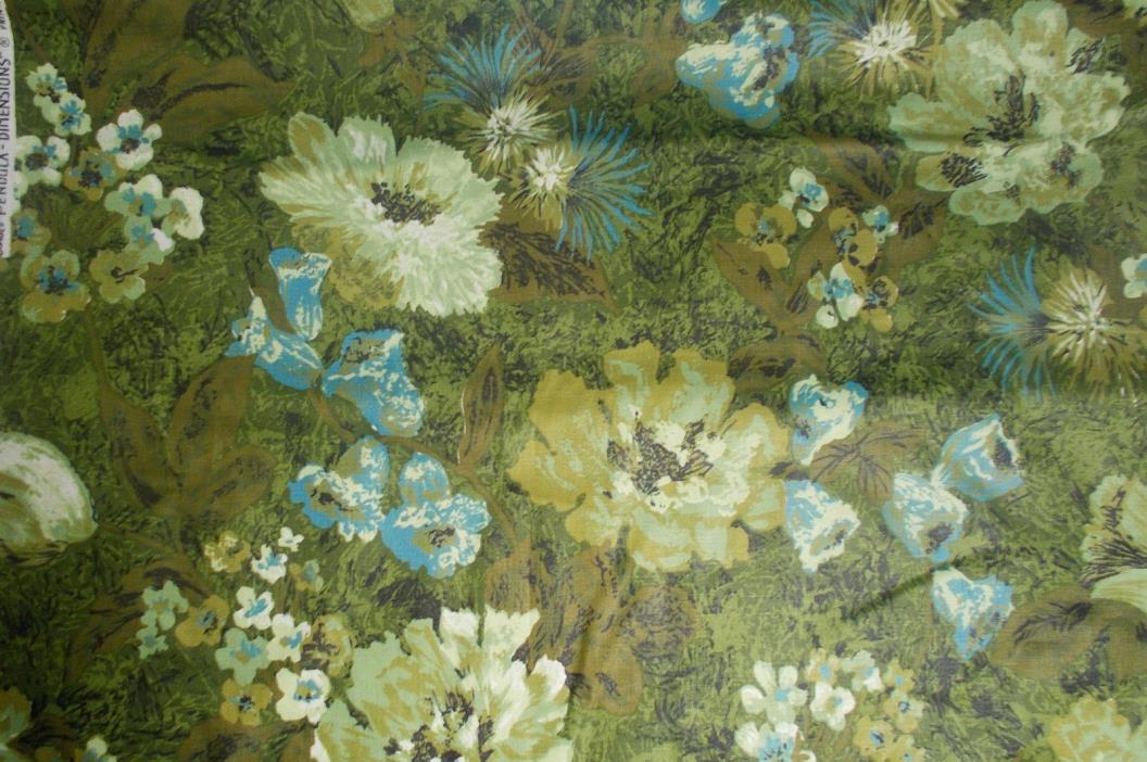 Vintage Drapery Fabric Green Floral c1960-70's 5 1/4 Yards x 48