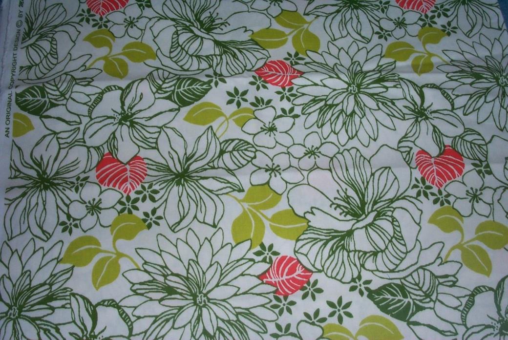 Mill Creek Green White Floral Modern Upholstery Cotton Fabric 3 Yds Mid Century