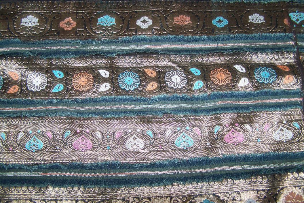 2 Yards of Designer Upholstery Fabric w/ Jacquard Trim Denim New