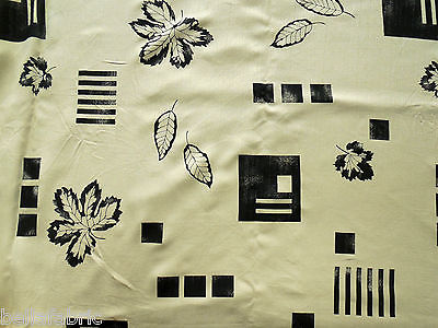 Rayon Fabric Bold Block Print Stripe Leaf Beige Black Home Decor Fashion 3 yd